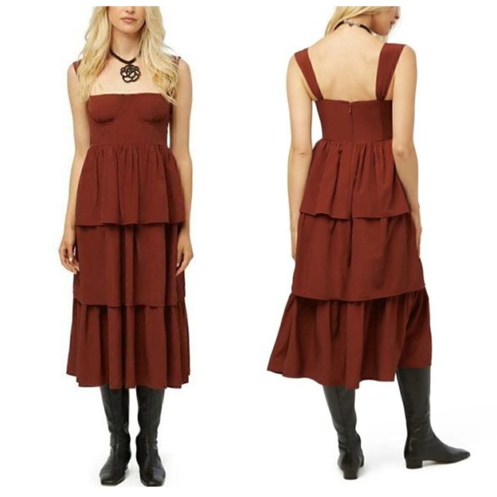 WEWOREWHAT Corset Poplin Maxi Dress in Smoked Paprika Size US 0